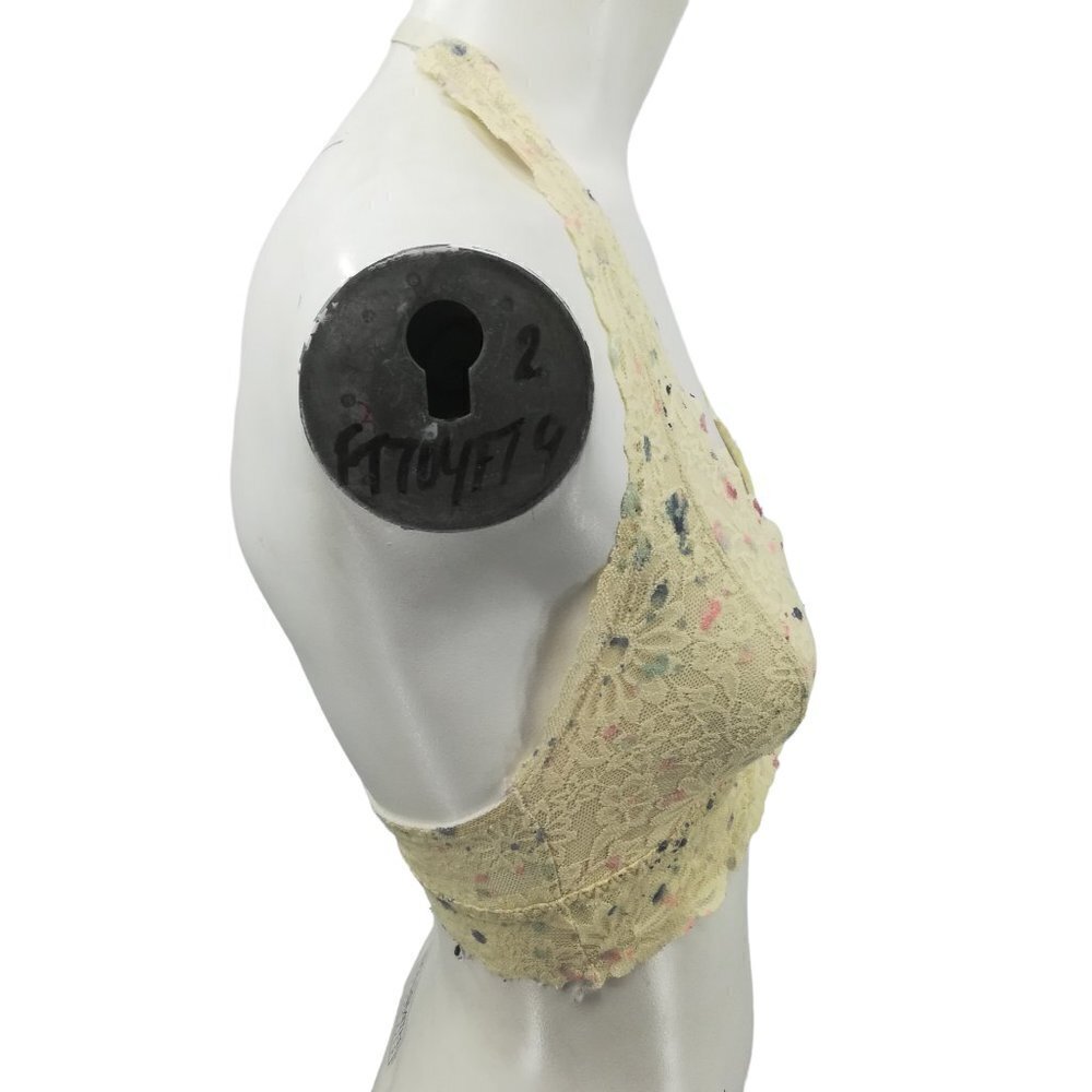 Victorias Secret PINK Lace Halter Floral Bralette Size S Lined Stretch Cream - Picture 11 of 11